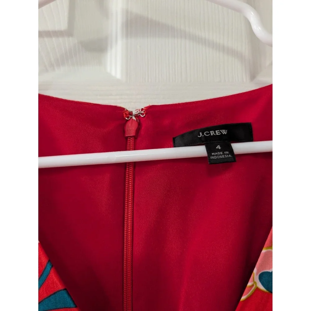 J. Crew, Wmns 4, V-Neck Floral Mini Dress, Long Sleeve, Red, Whimsy, Lightweight